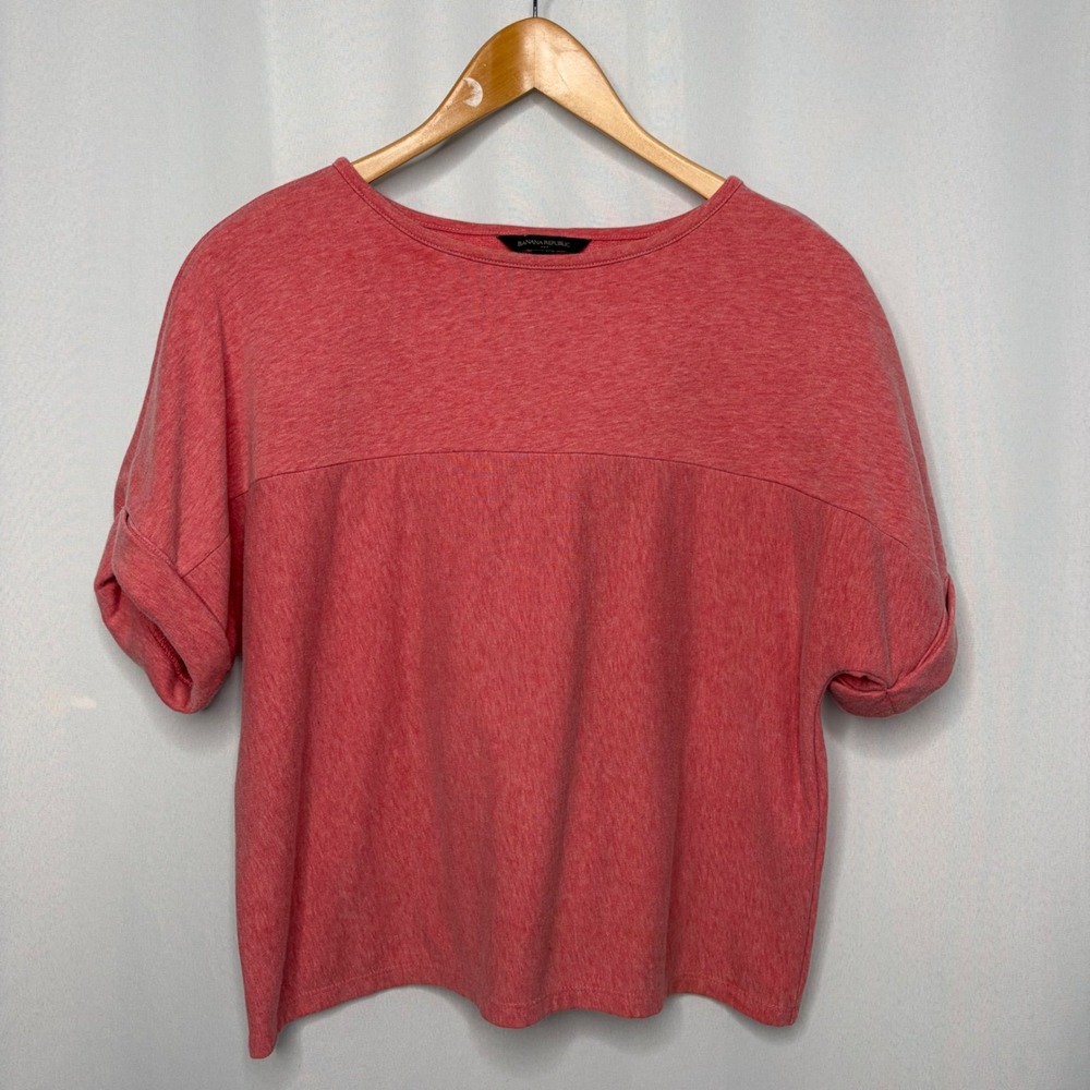 Banana‎ Republic Womens Short Sleeve Sweatshirt Coral Pink Heather Cuffed Small